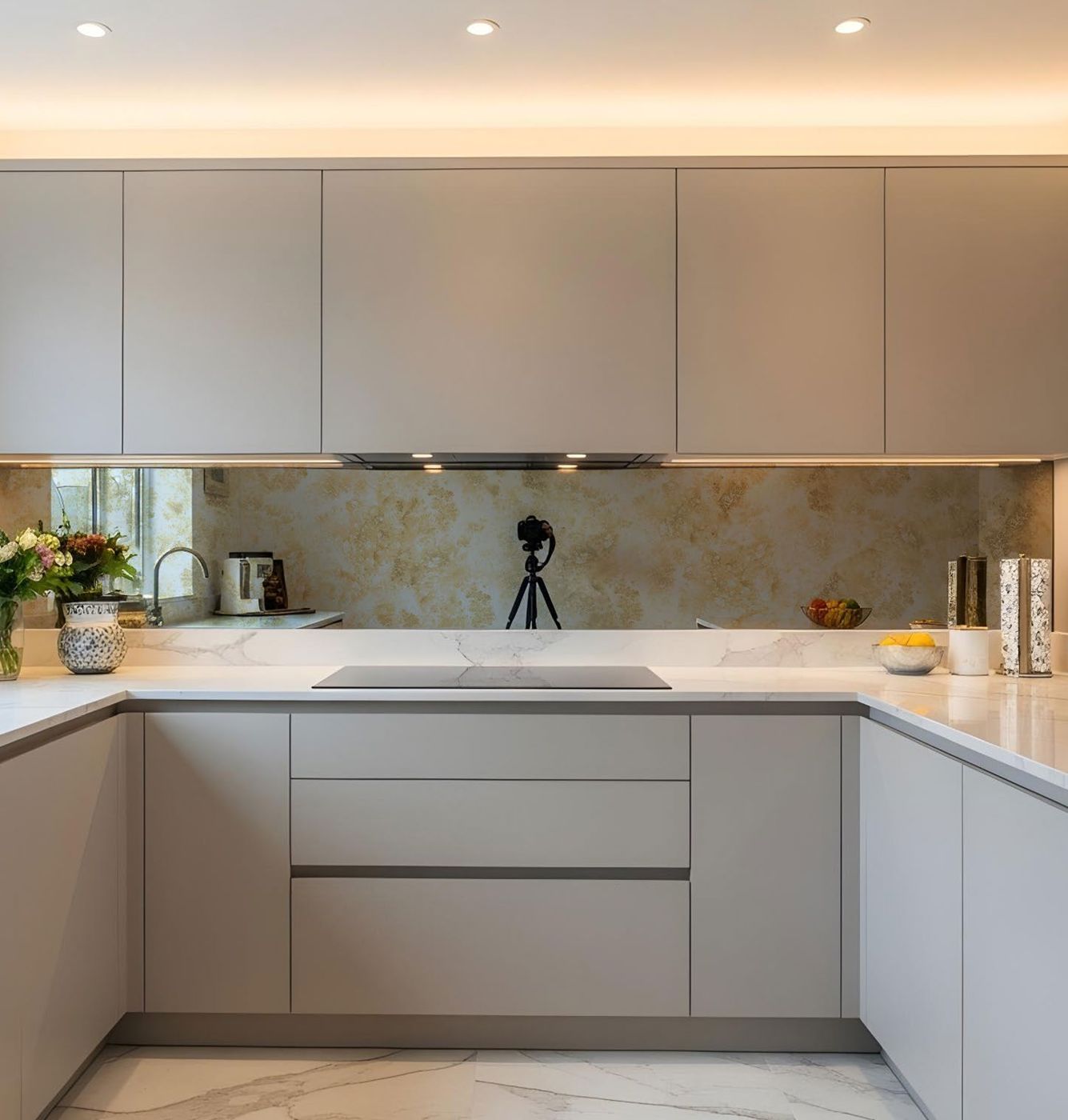 Elder Dore antique mirror splashback in a modern kitchen