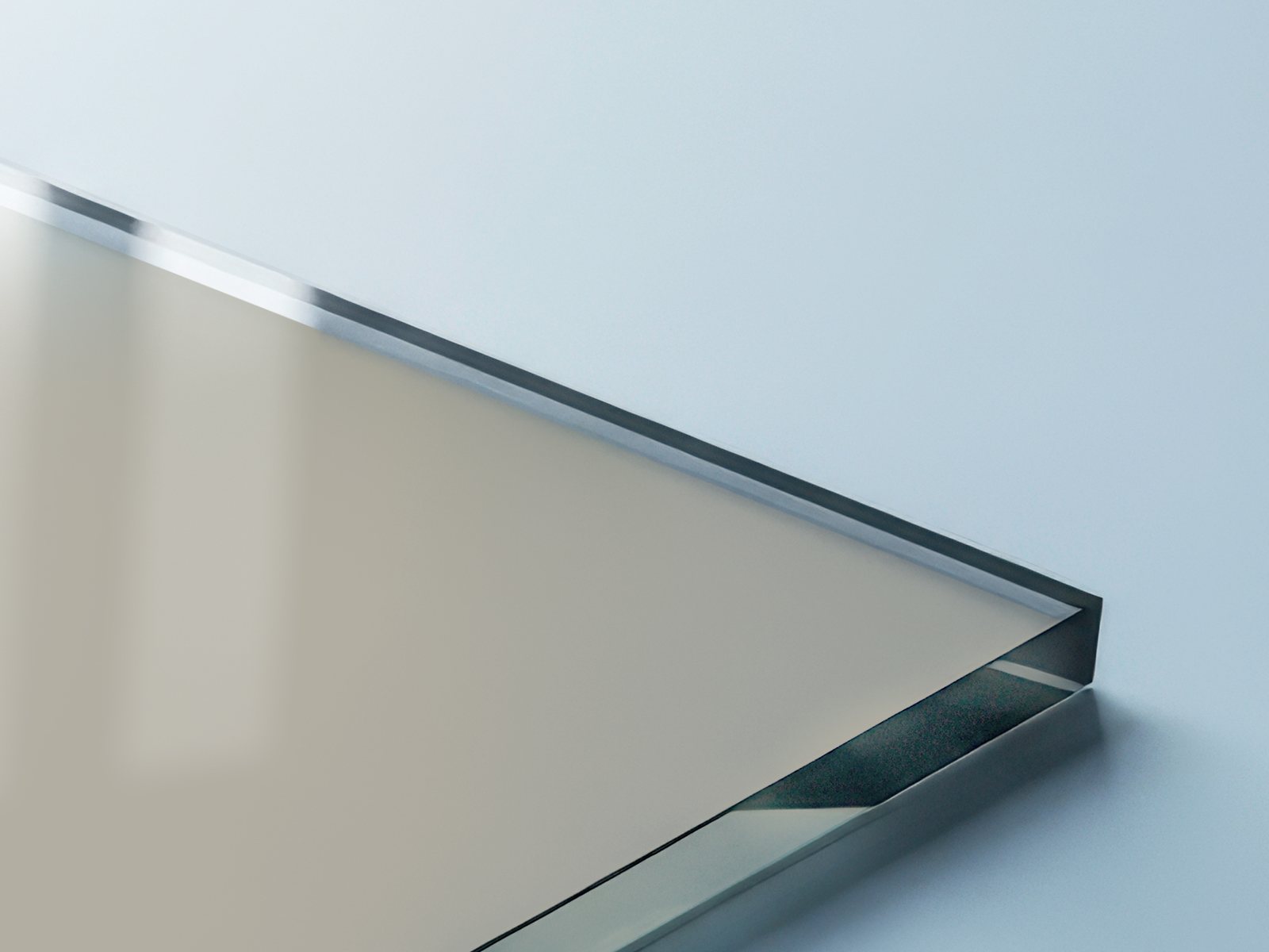 Close-up of a polished toughened glass edge