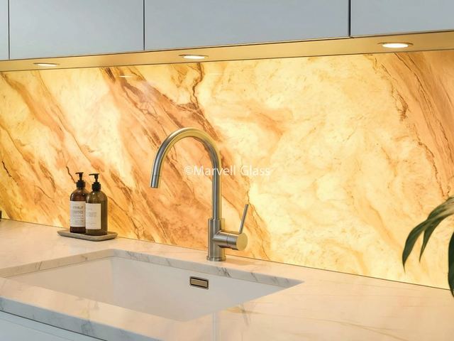Backlit marble printed glass